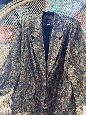 San Moire Metallic Paisley Blazer Jacket - Gold, Blue, Brown VINTAGE